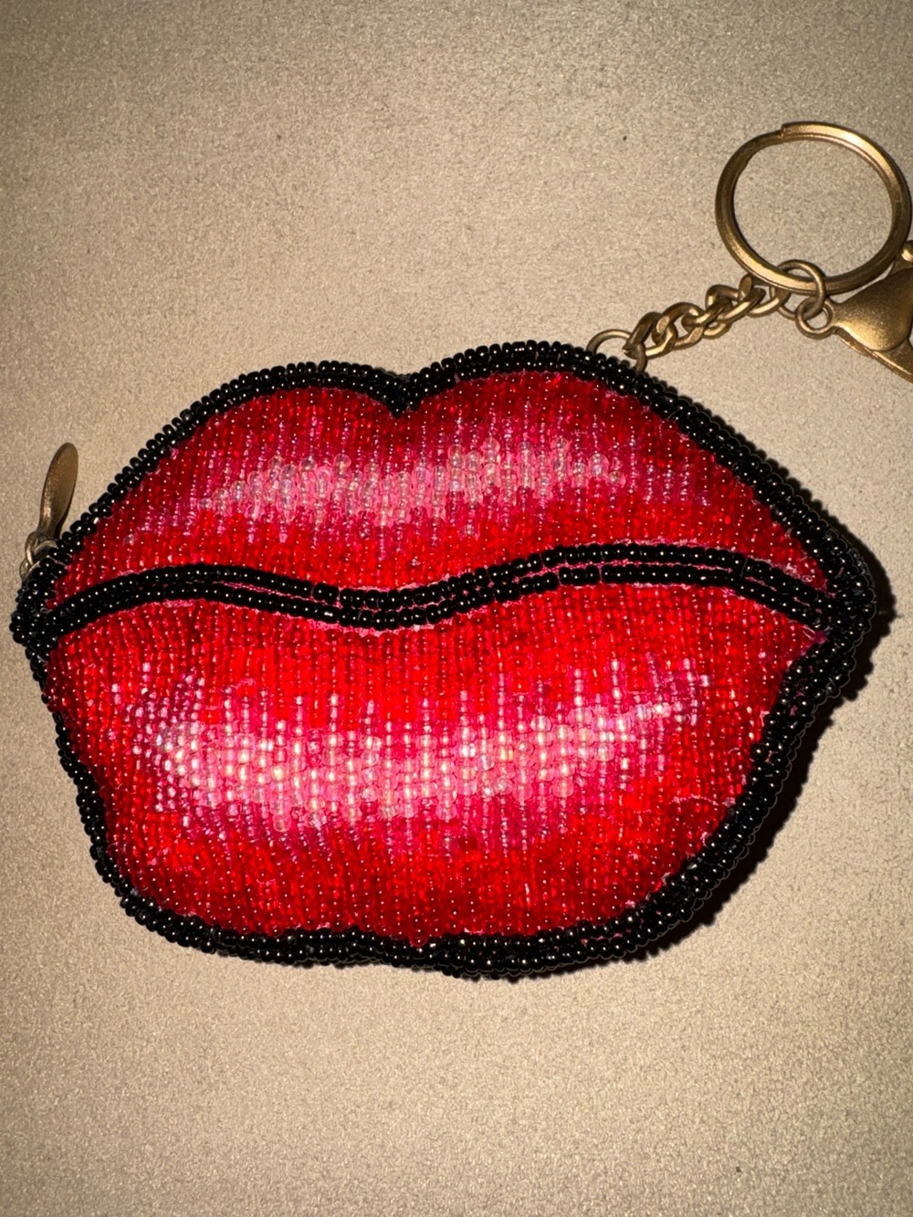 Mary Frances Beaded Lips Coin Purse Keychain Y2K Novelty